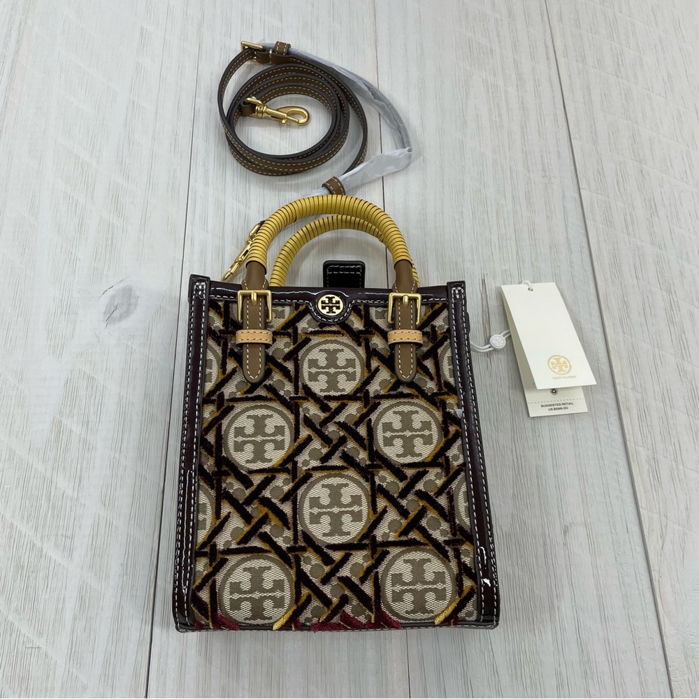 New Tory Burch The T Monogram fil coupe mini Tote Brown